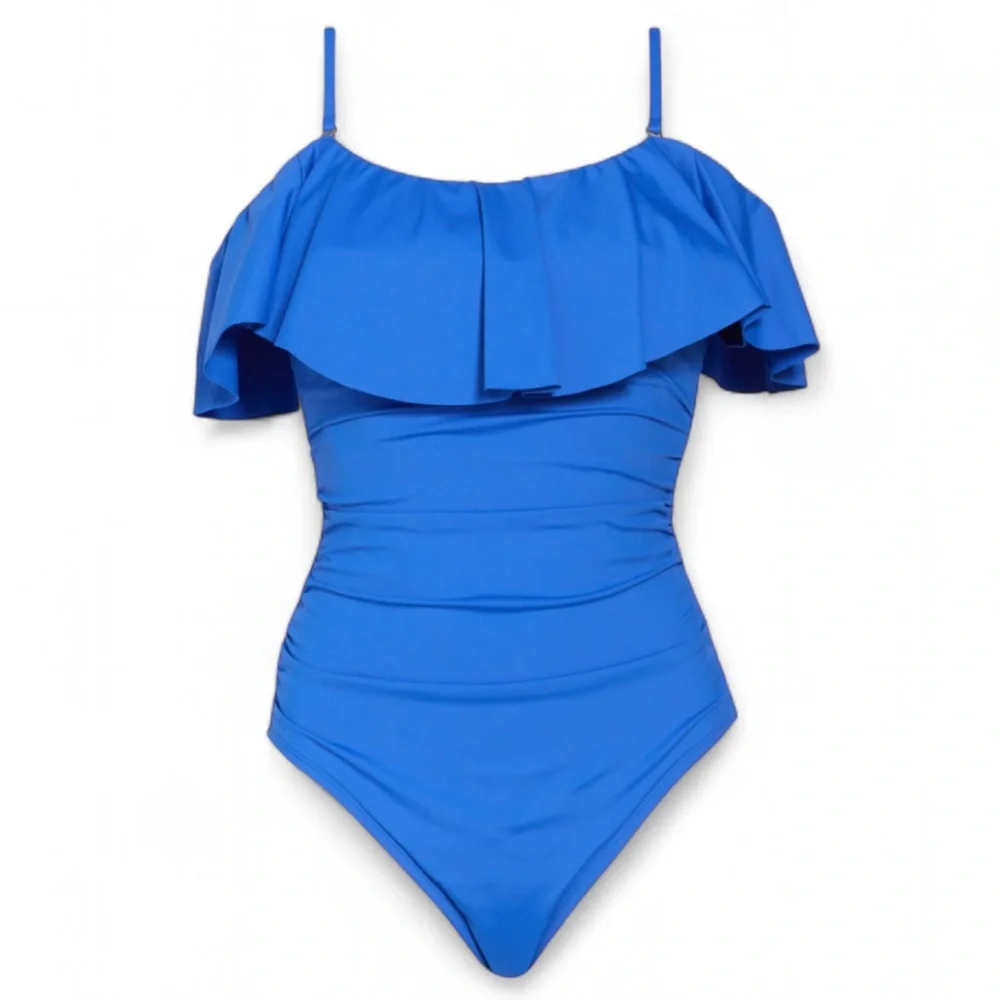 La Blanca China Blue Convertible‎ Ruffle One Piece Swimsuit